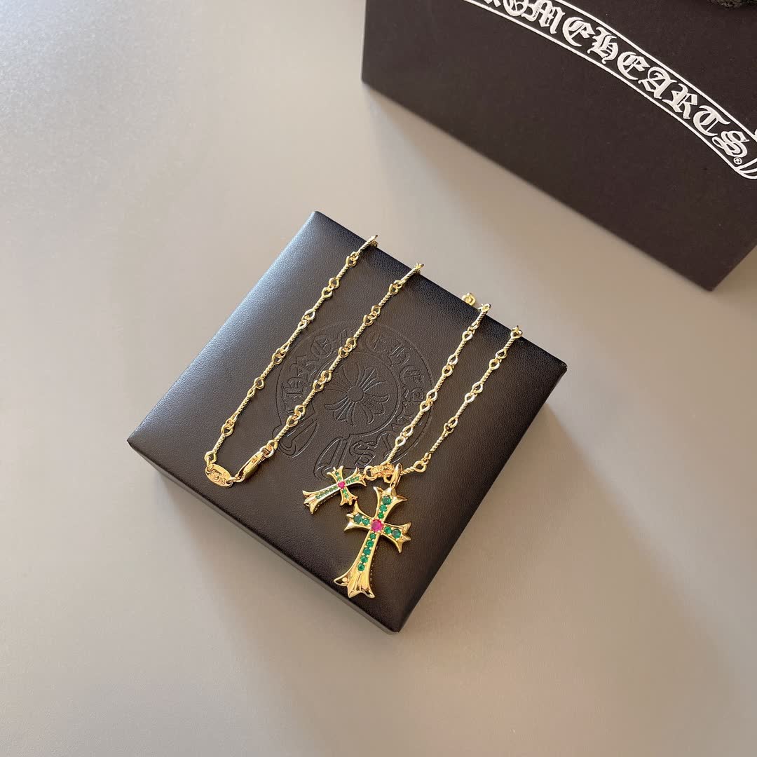 Chrome Hearts Gold-Plated Cross Pendant Necklace